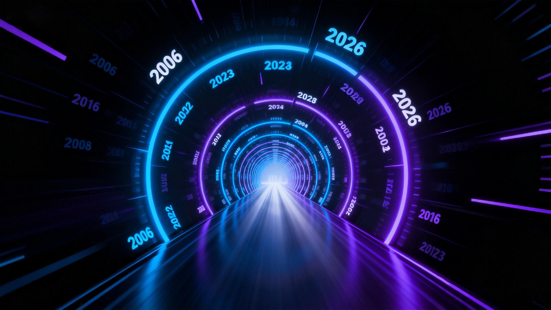 jimeng-2026-01-15-5359-現代信息圖表設計，立體時間隧道設計，從2006年的入口到2026年的出口，形成一....jpg